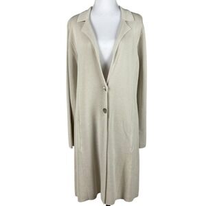 Eileen Fisher Silk Cotton Long Cardigan Womens M Beige Open Neutral NWT‎